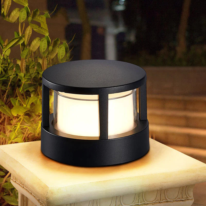 Bolar Cilindric Modern Alvian, Lumină de Exterior, Negru