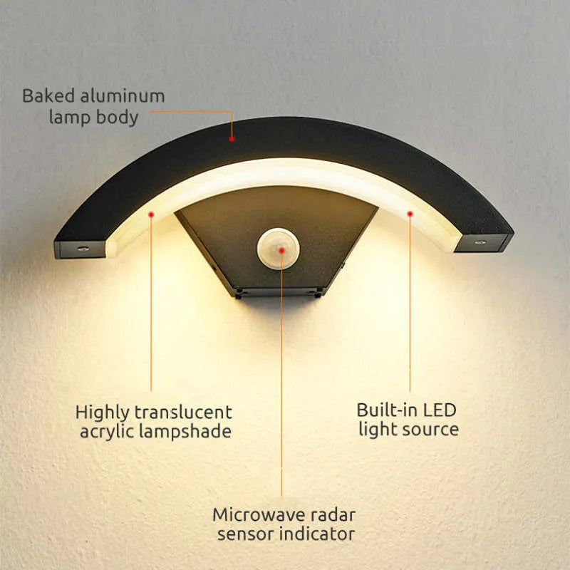 Lampă de Perete Alvyn Arc Nordic Impermeabilă LED Exterior Negru
