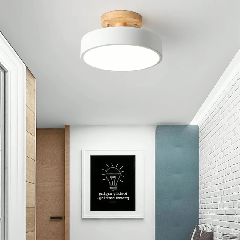 Plafonieră LED Rotundă Zera, Aplicată, din Lemn, Modernă, Colorată