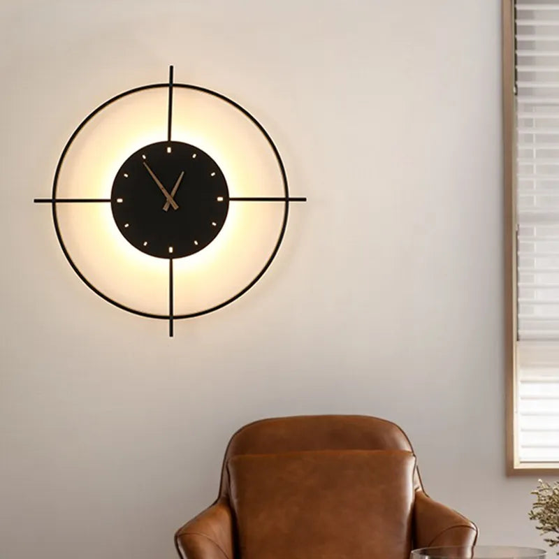 Lampă de perete rotundă modernă Norva cu ceas, Auriu/Negru