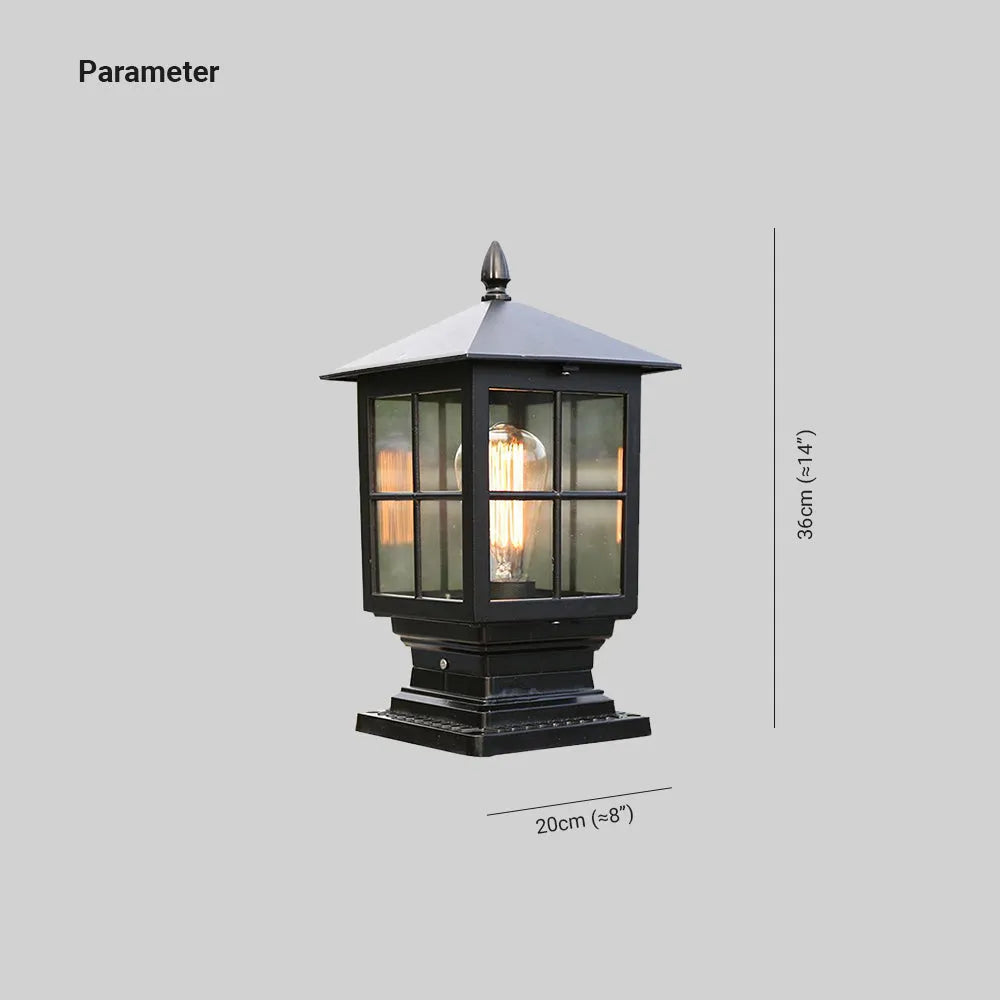Stâlp de iluminat exterior Arvico, modern, cu felinar de sticlă, LED
