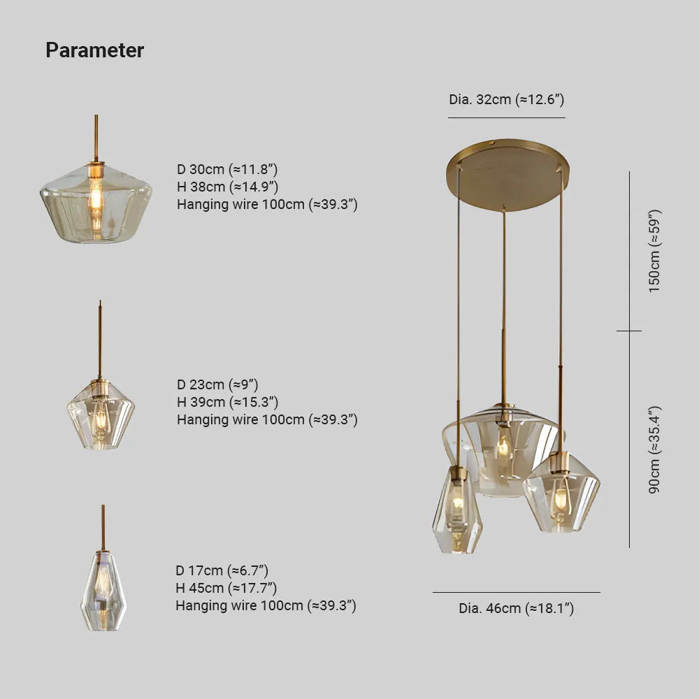 Lampă suspendată Virelo, sticlă diamant transparent/chihlimbar