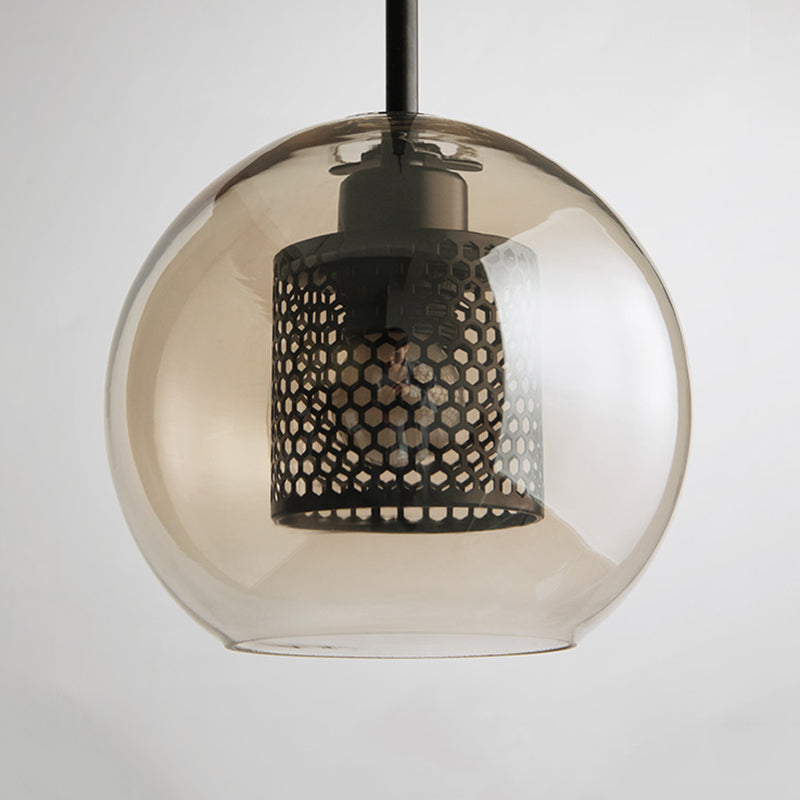 Lampă suspendată Nerel aurie contemporană, sticlă, glob/cilindrică