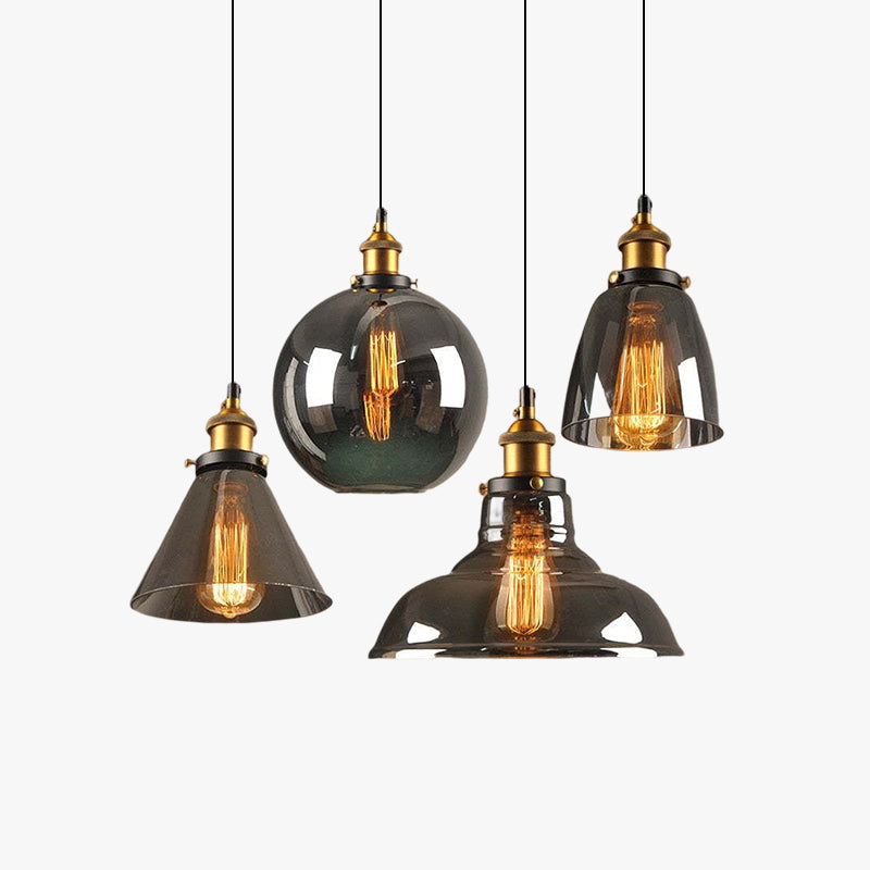 Teni Lampă suspendată industrială din sticlă Transparent/Chihlimbar/Gri Fumuriu