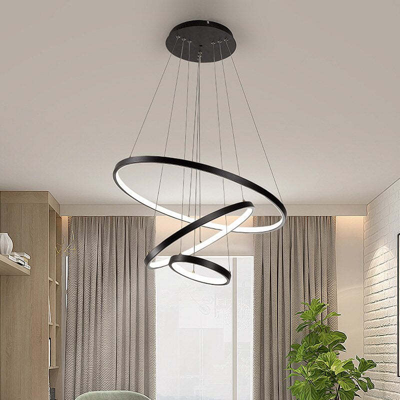 Lampă suspendată Toriq, Inel Interior Iluminat, Alb/Negru/Auriu