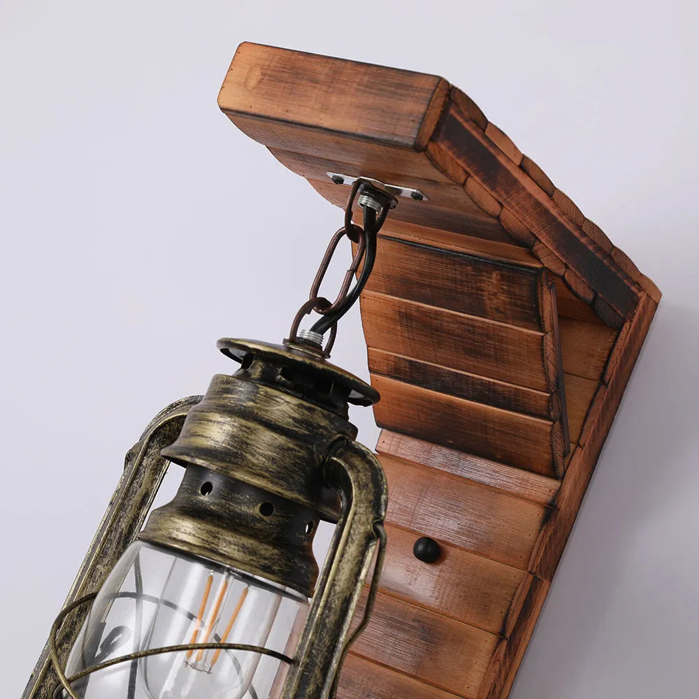 Aplică de perete Orlena, Felinar Vintage, Lemn Rustic