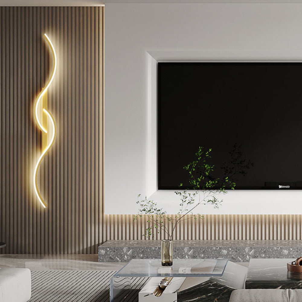 Vireth Lampă de perete modernă cu undă liniară pentru dormitor, Negru/Auriu