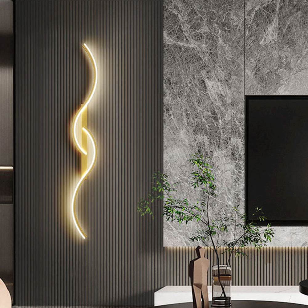 Vireth Lampă de perete modernă cu undă liniară pentru dormitor, Negru/Auriu