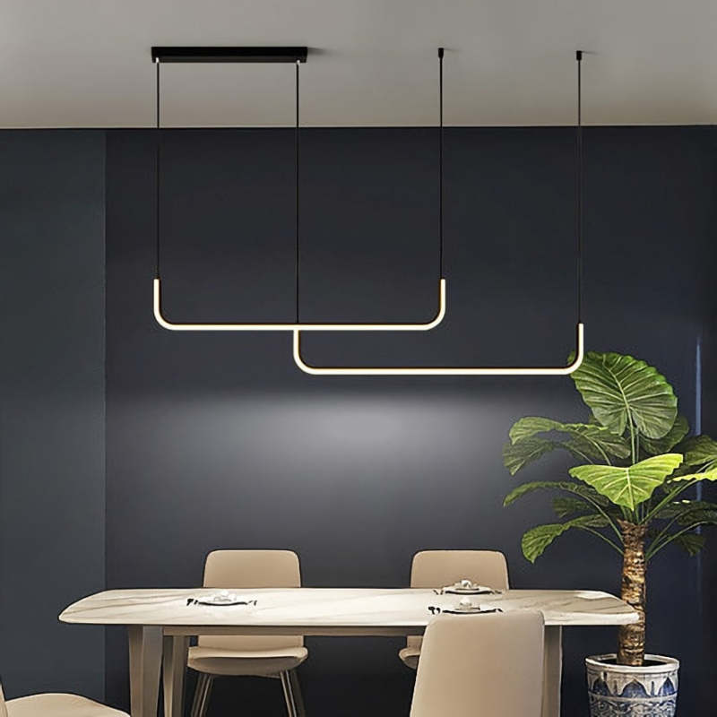 Lustră suspendată liniară modernă Sorev cu cadru dublu, Negru/Auriu