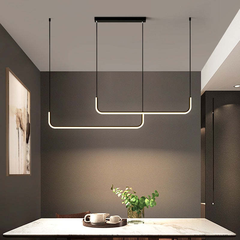 Lustră suspendată liniară modernă Sorev cu cadru dublu, Negru/Auriu