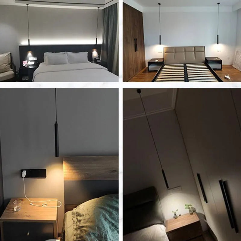 Lampă suspendată Selvor Minimalistă Liniară Neagră
