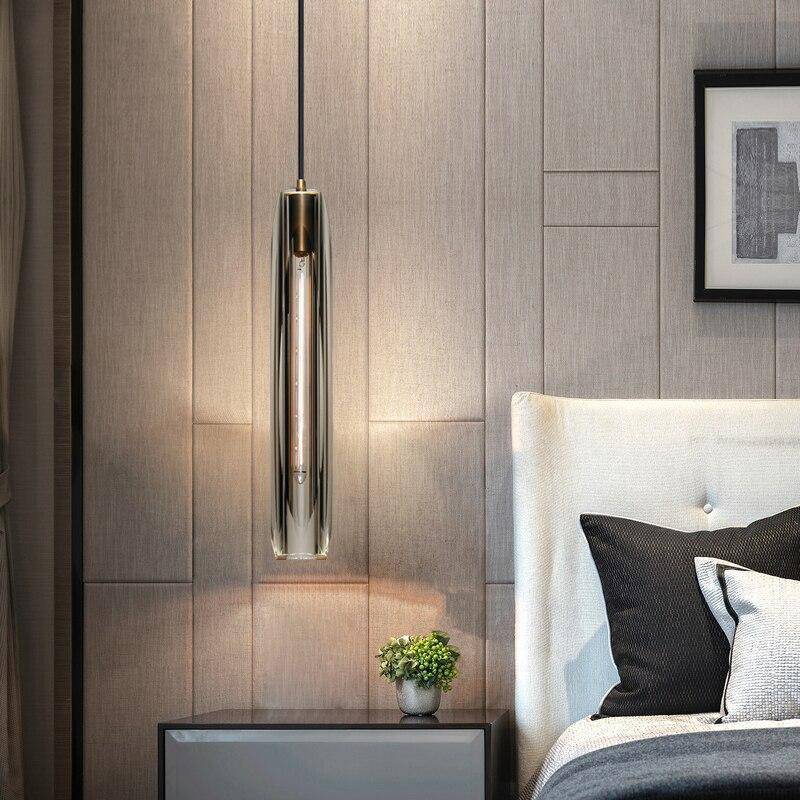 Lampă suspendată Orinex, design, din alamă și sticlă fumurie