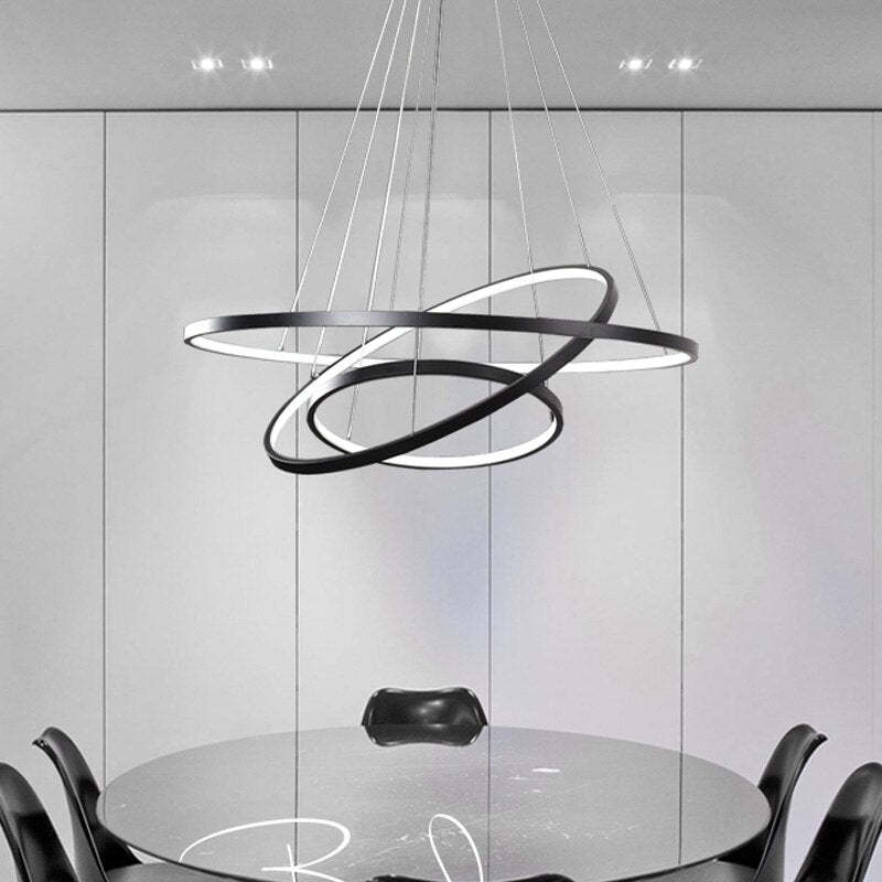 Lampă suspendată Toriq, Inel Interior Iluminat, Alb/Negru/Auriu