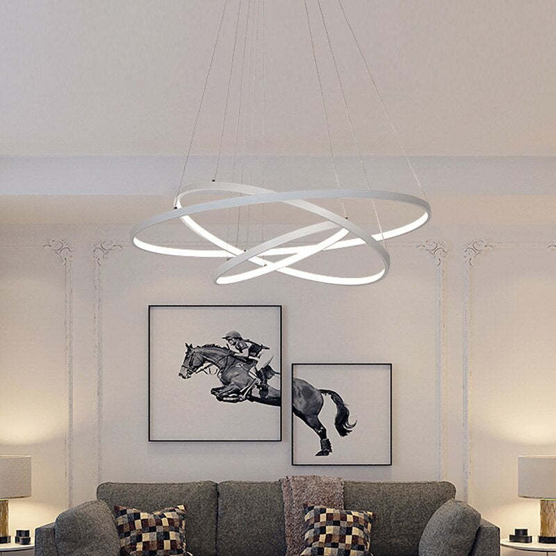 Lampă suspendată Toriq, Inel Interior Iluminat, Alb/Negru/Auriu