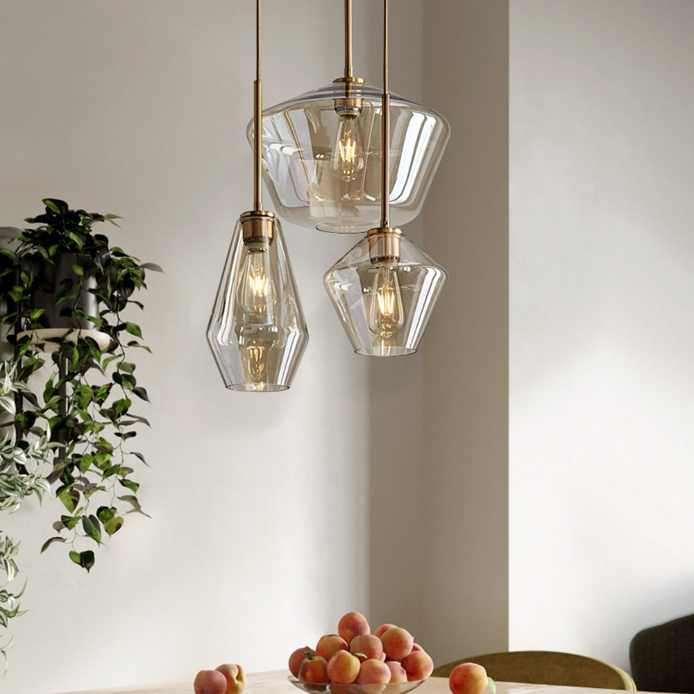 Lampă suspendată Virelo, sticlă diamant transparent/chihlimbar