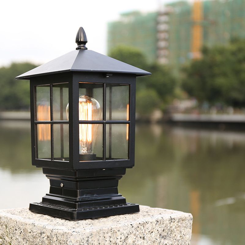 Stâlp de iluminat exterior Arvico, modern, cu felinar de sticlă, LED