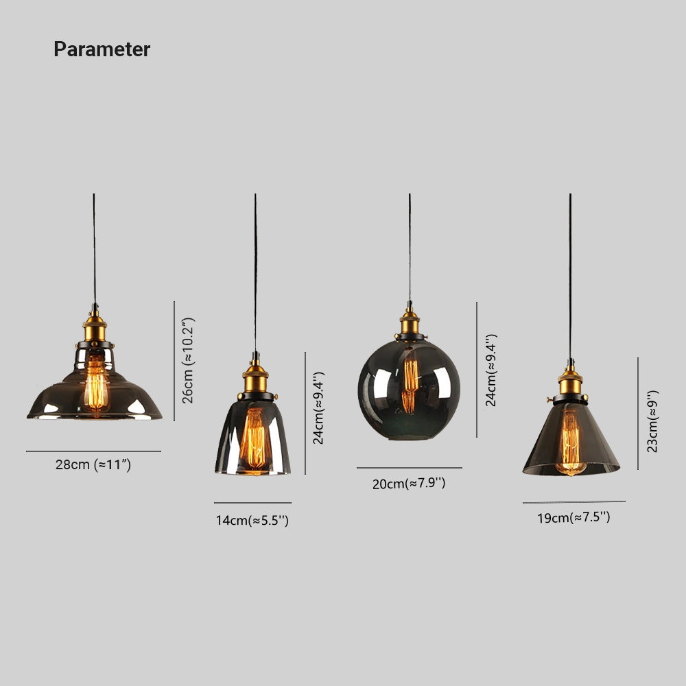Teni Lampă suspendată industrială din sticlă Transparent/Chihlimbar/Gri Fumuriu
