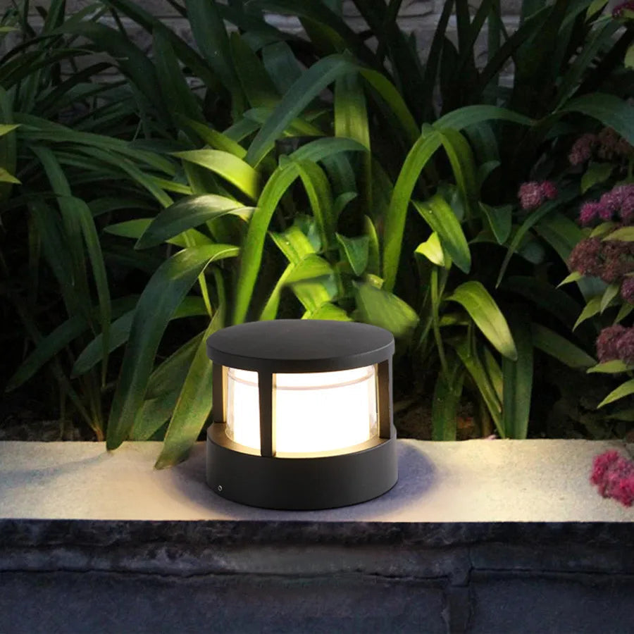 Bolar Cilindric Modern Alvian, Lumină de Exterior, Negru