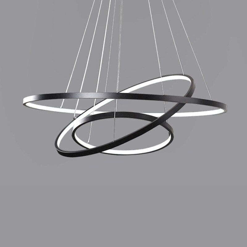 Lampă suspendată Toriq, Inel Interior Iluminat, Alb/Negru/Auriu