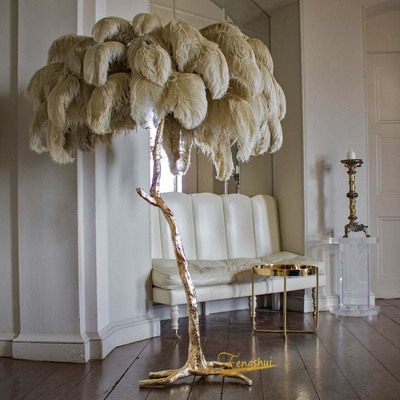Salenor Nordic Luxury Lampa unică de podea/masă cu pene de struț