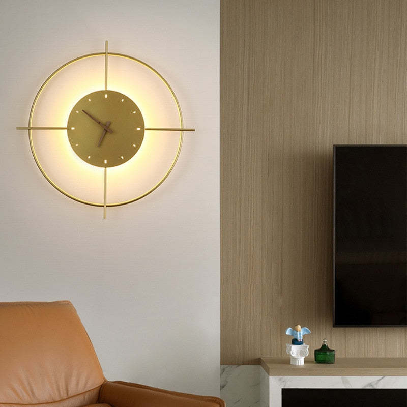 Lampă de perete rotundă modernă Norva cu ceas, Auriu/Negru