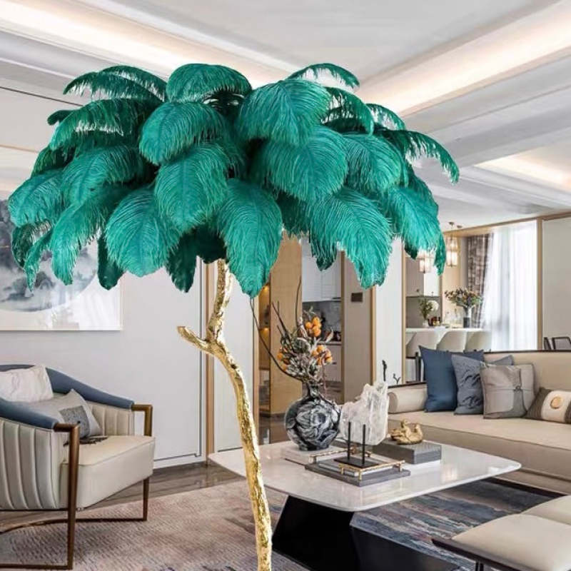 Salenor Nordic Luxury Lampa unică de podea/masă cu pene de struț