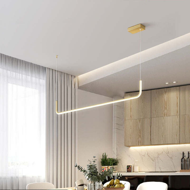 Lustră suspendată liniară modernă Sorev cu cadru dublu, Negru/Auriu