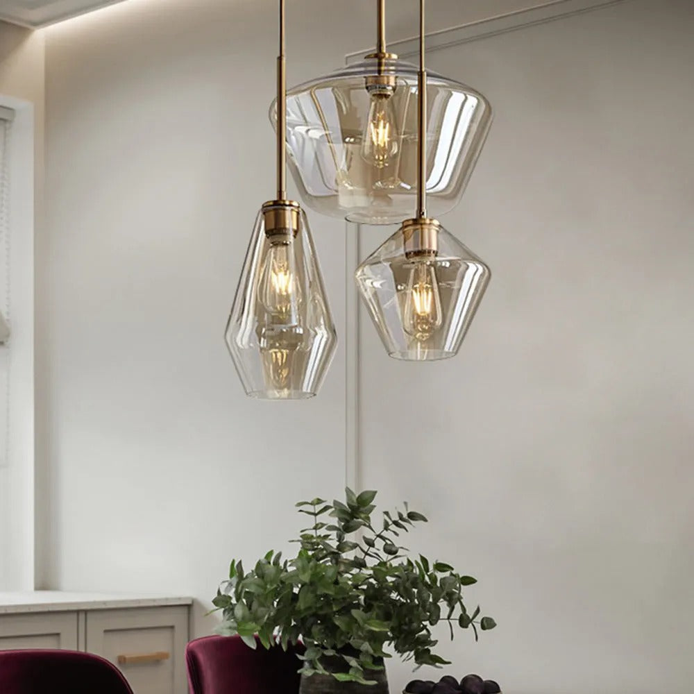 Lampă suspendată Virelo, sticlă diamant transparent/chihlimbar
