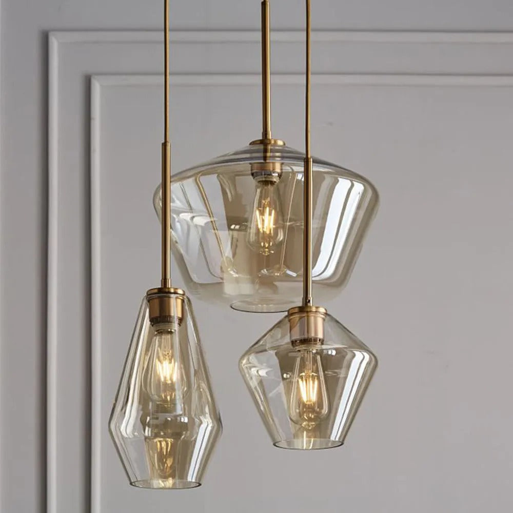 Lampă suspendată Virelo, sticlă diamant transparent/chihlimbar