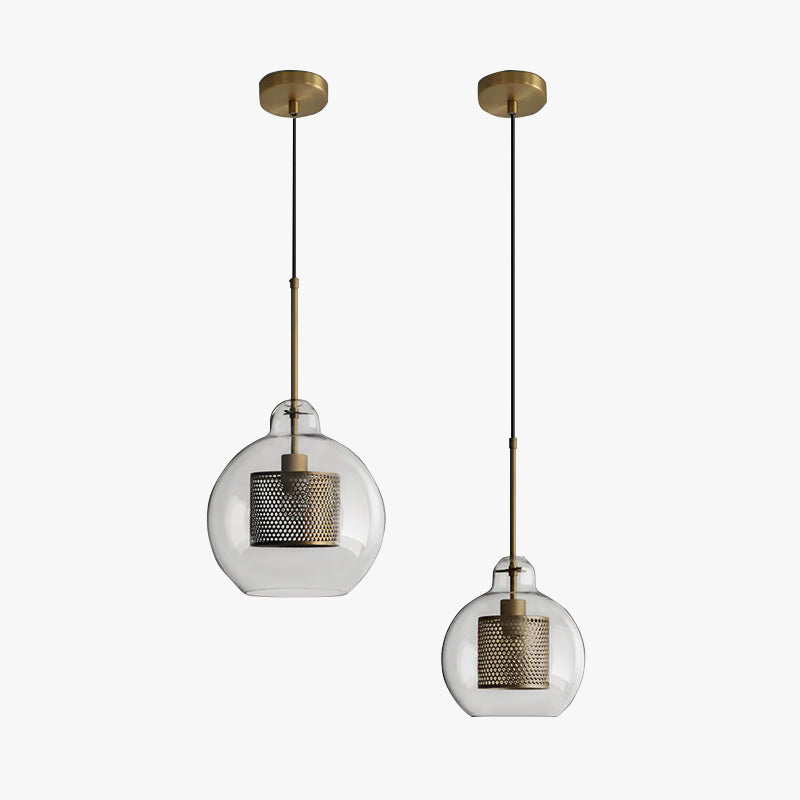 Lampă suspendată Nerel aurie contemporană, sticlă, glob/cilindrică