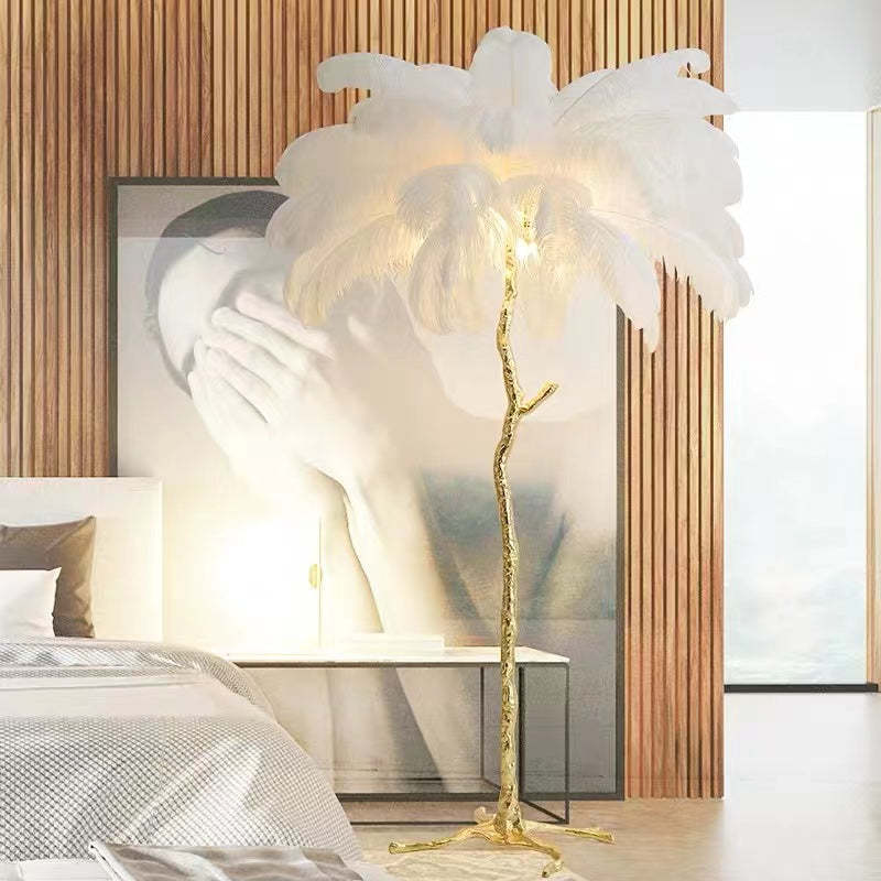 Salenor Nordic Luxury Lampa unică de podea/masă cu pene de struț