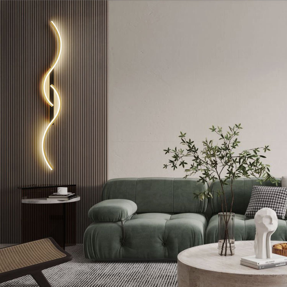 Vireth Lampă de perete modernă cu undă liniară pentru dormitor, Negru/Auriu