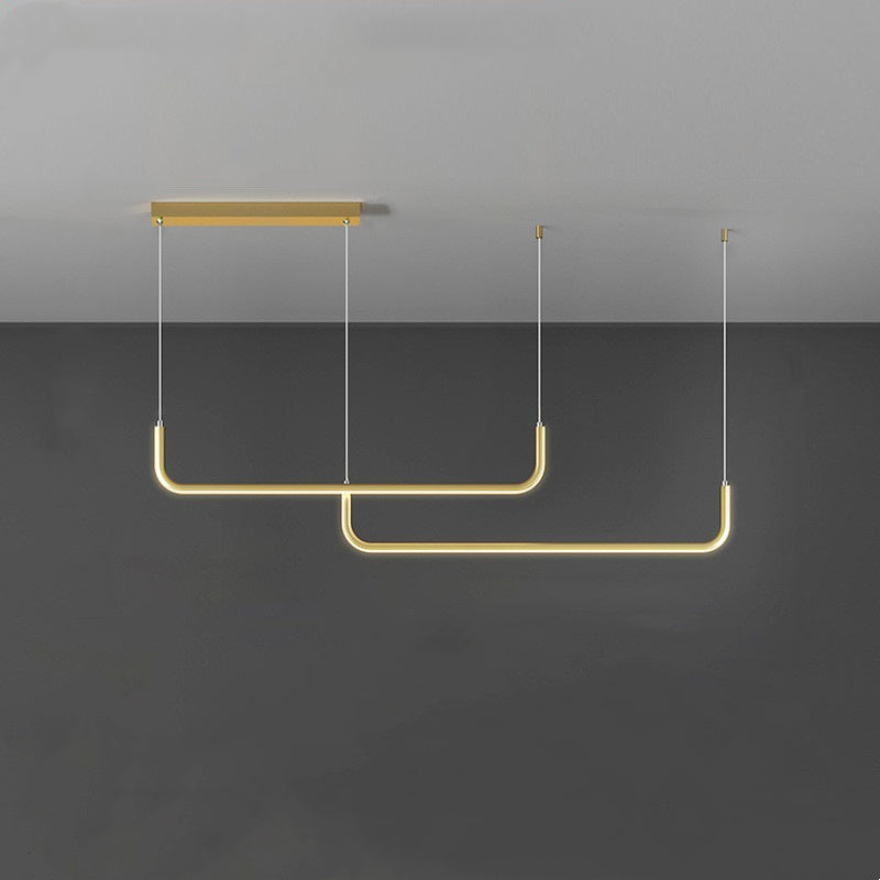Lustră suspendată liniară modernă Sorev cu cadru dublu, Negru/Auriu