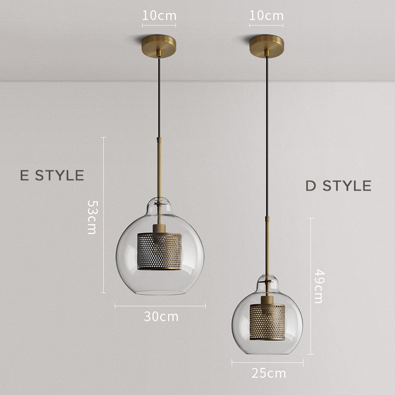 Lampă suspendată Nerel aurie contemporană, sticlă, glob/cilindrică
