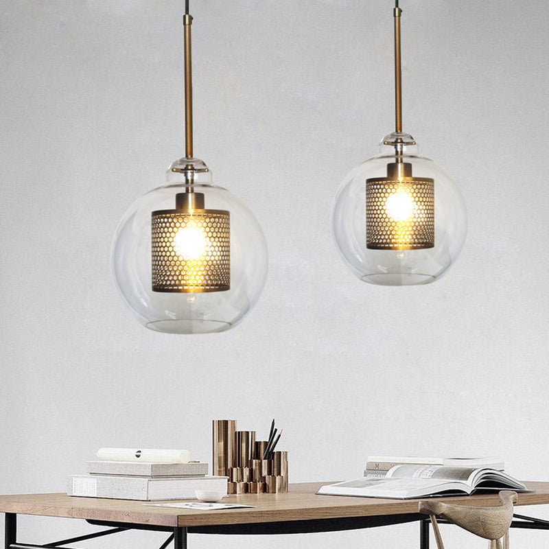 Lampă suspendată Nerel aurie contemporană, sticlă, glob/cilindrică