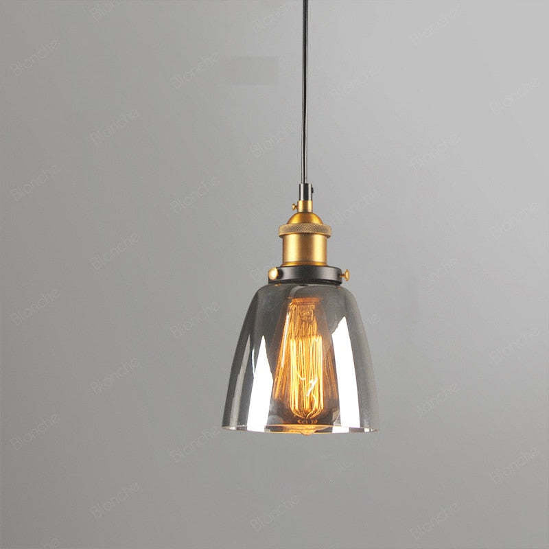 Teni Lampă suspendată industrială din sticlă Transparent/Chihlimbar/Gri Fumuriu