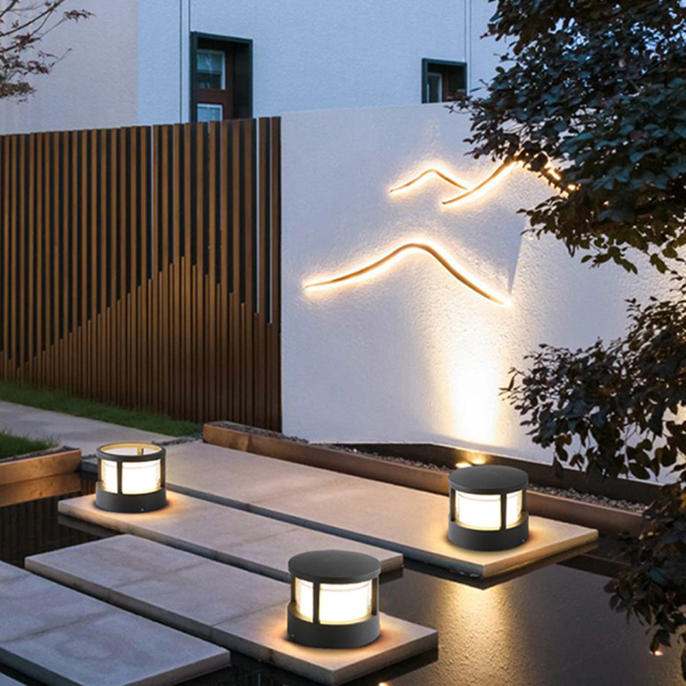 Bolar Cilindric Modern Alvian, Lumină de Exterior, Negru