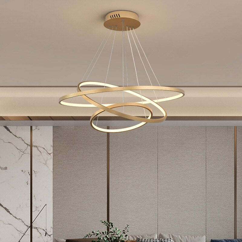 Lampă suspendată Toriq, Inel Interior Iluminat, Alb/Negru/Auriu
