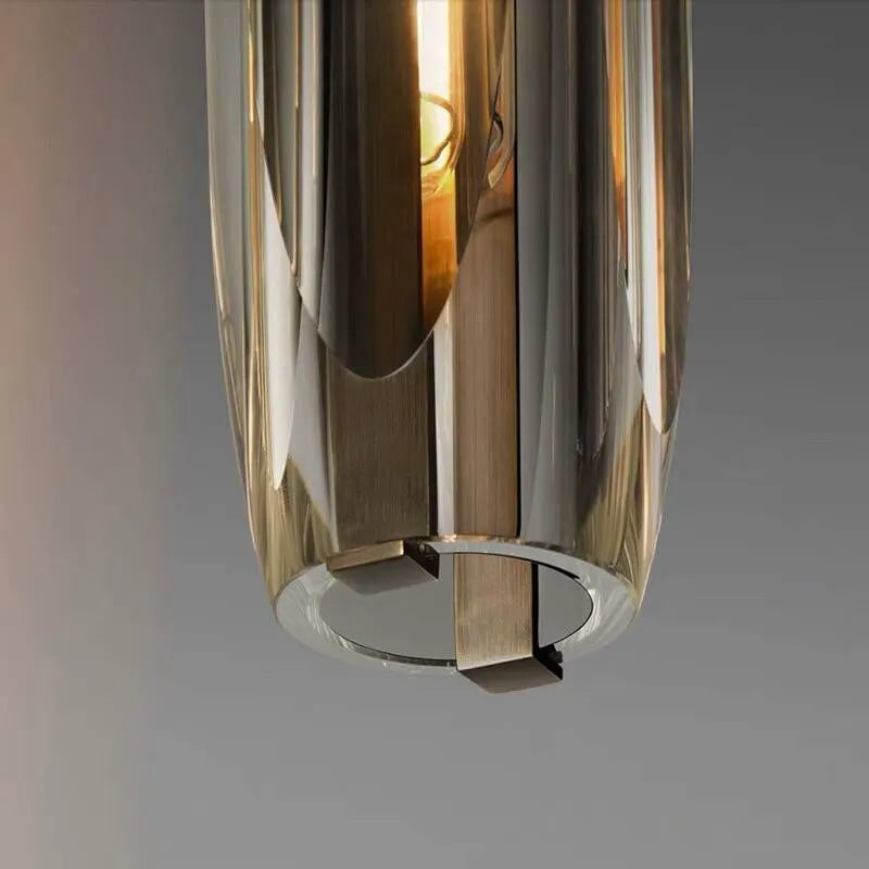 Lampă suspendată Orinex, design, din alamă și sticlă fumurie