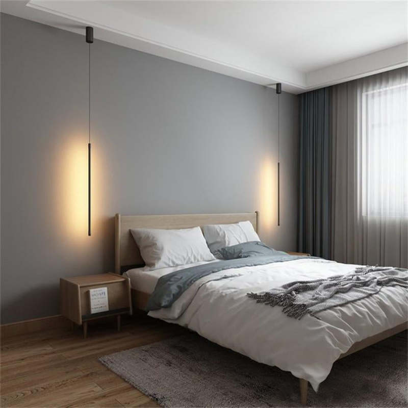 Tavix Lampă suspendată liniară minimalistă pentru noptieră, Negru