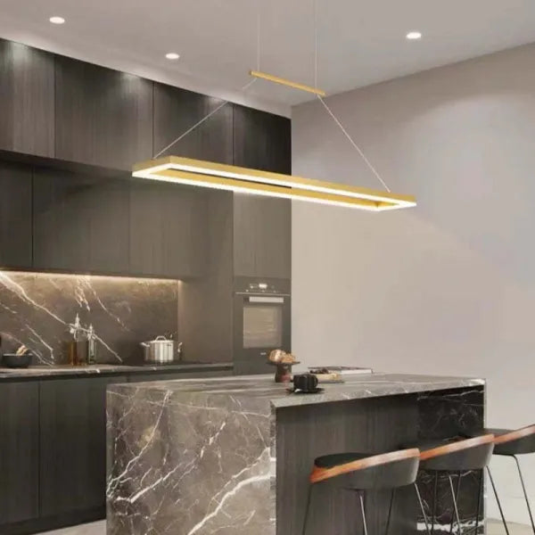 Lustră suspendată modernă dreptunghiulară Nexil, Auriu/Maro Cafea