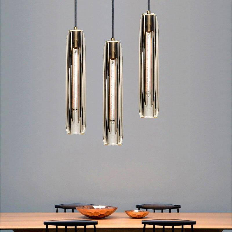 Lampă suspendată Orinex, design, din alamă și sticlă fumurie