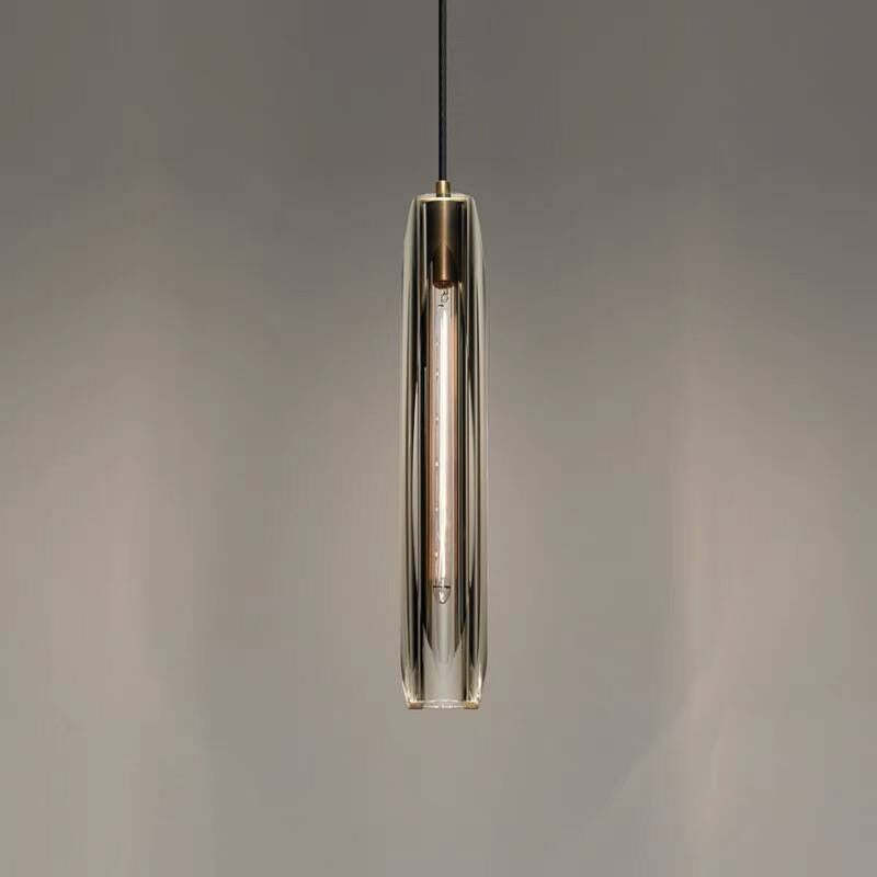 Lampă suspendată Orinex, design, din alamă și sticlă fumurie