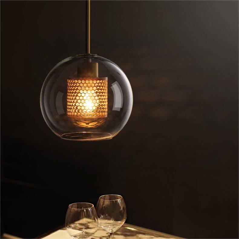 Lampă suspendată Nerel aurie contemporană, sticlă, glob/cilindrică
