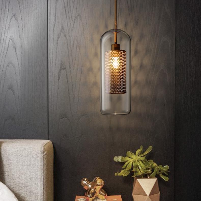 Lampă suspendată Nerel aurie contemporană, sticlă, glob/cilindrică