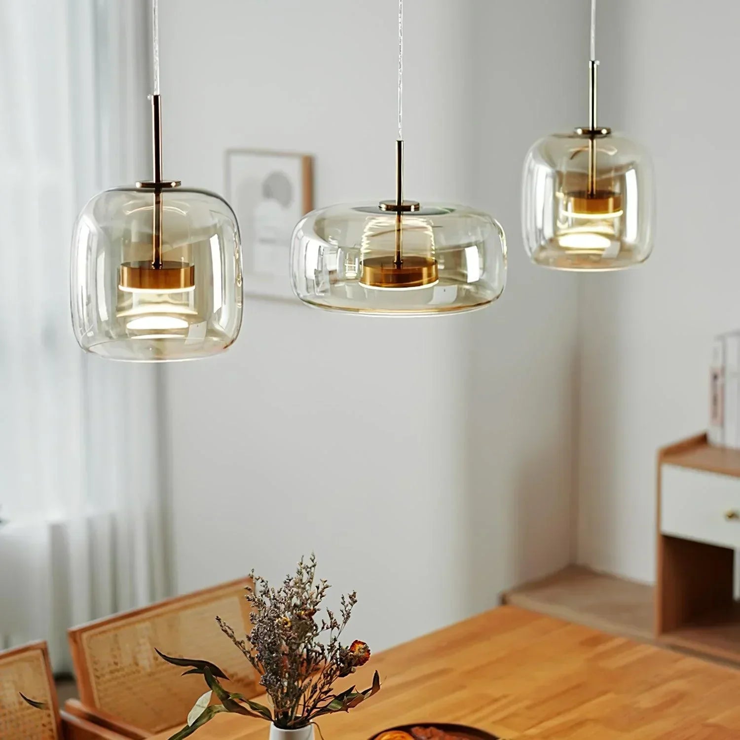 Pendul Lioren din Sticlă Modernă Transparent/Fumuriu/Ambră
