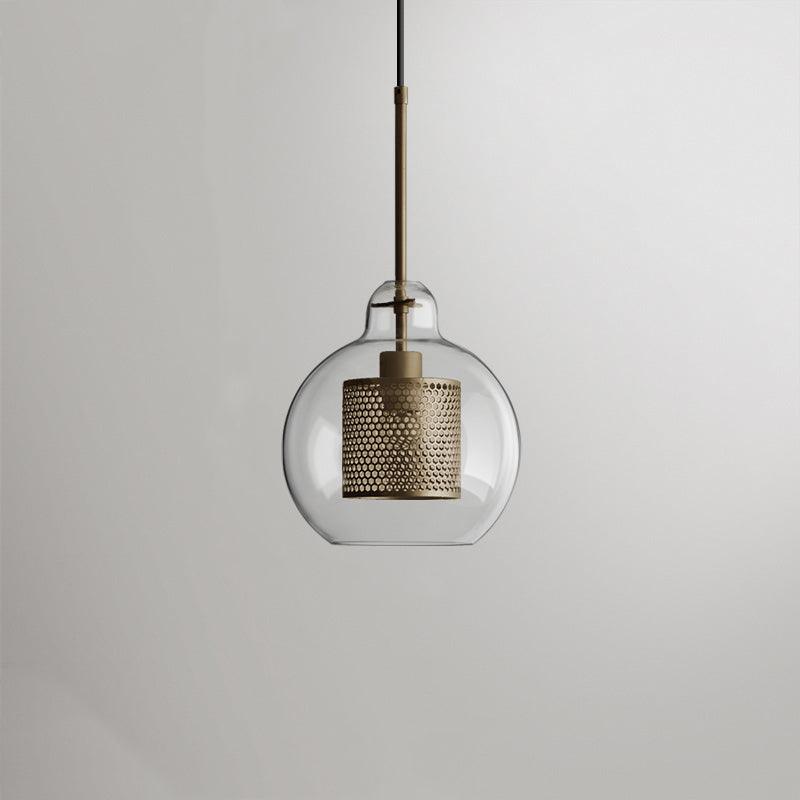 Lampă suspendată Nerel aurie contemporană, sticlă, glob/cilindrică