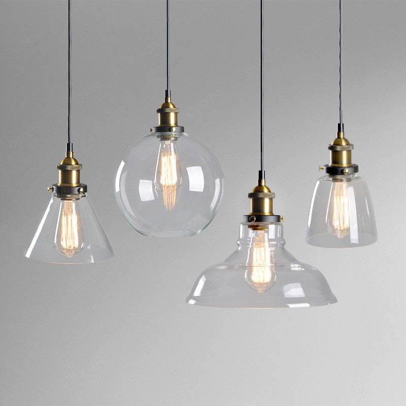 Teni Lampă suspendată industrială din sticlă Transparent/Chihlimbar/Gri Fumuriu