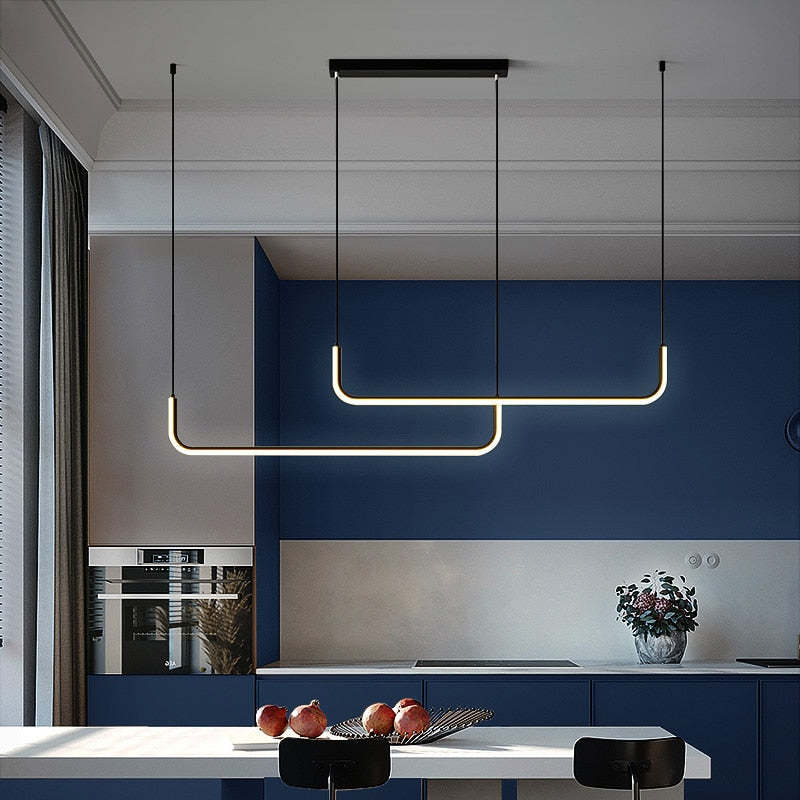 Lustră suspendată liniară modernă Sorev cu cadru dublu, Negru/Auriu