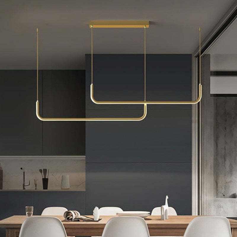 Lustră suspendată liniară modernă Sorev cu cadru dublu, Negru/Auriu